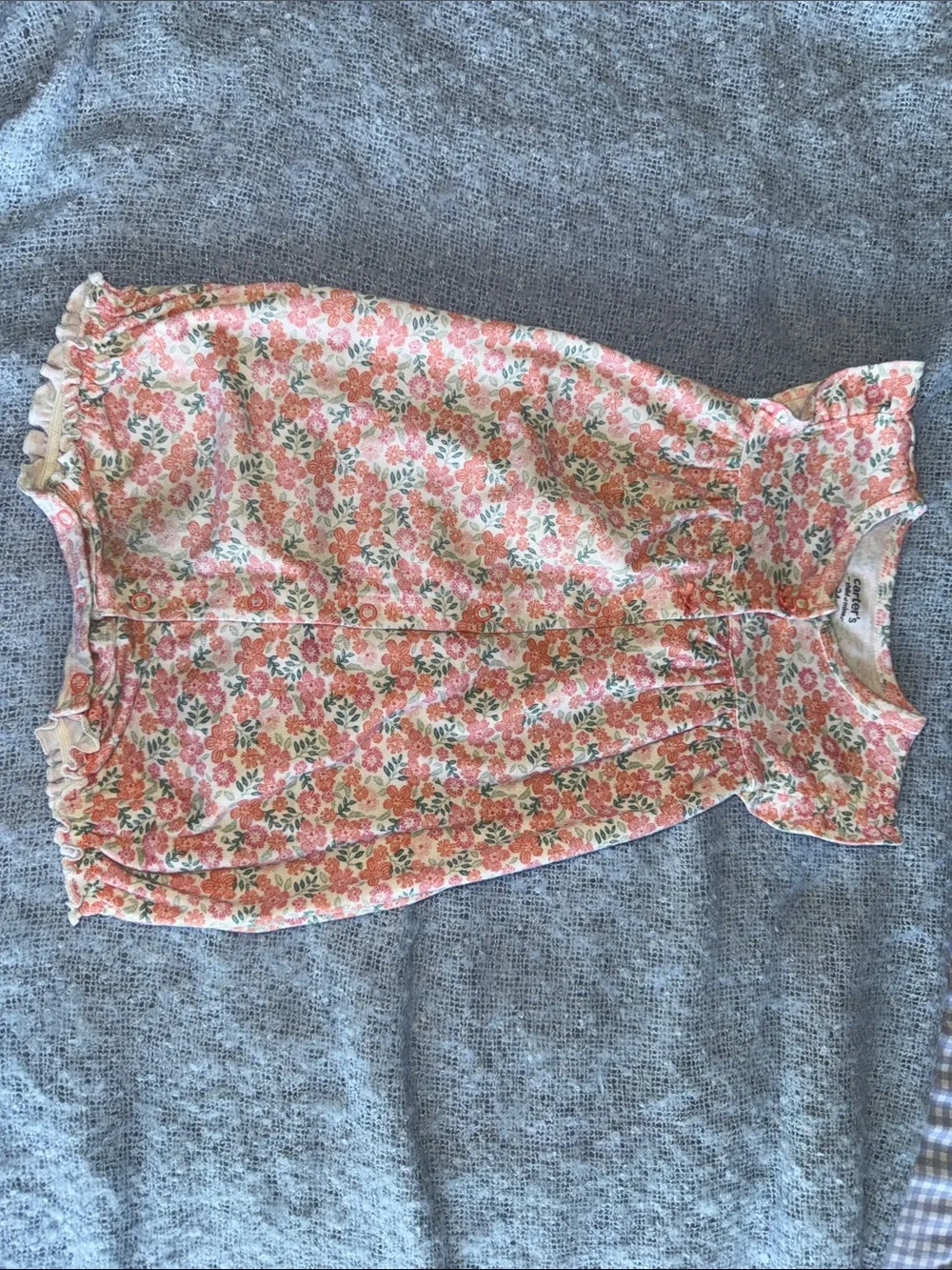 Carter's Coral Pink and Green Floral Cotton Baby One-Piece